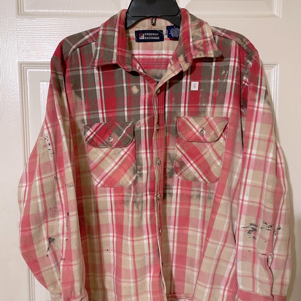 I am selling a men’s bleached garage flannel by Freeway Exchange size large.